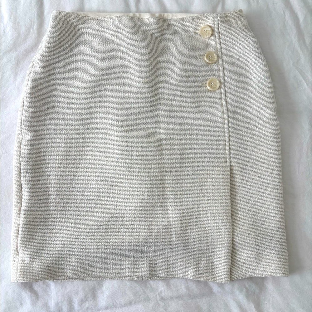 Ann Taylor Cream Skirt with Button Detail